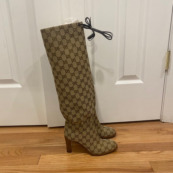 New GUCCI GG canvas mid-heel boot Sz 5.5 - Picture 14 of 16